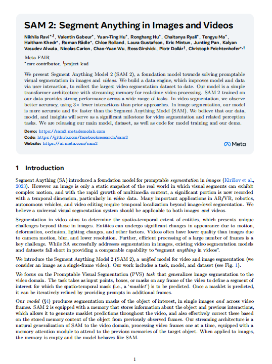【計(jì)算機(jī)視覺】基于Transformer的視頻圖像統(tǒng)一分割模型：SAM 2的流式記憶架構(gòu)與大規(guī)模SA-V數(shù)據(jù)集構(gòu)建 PDF 下載 圖1